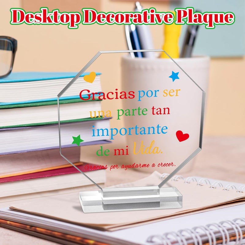 Yopyame Spanish Teacher Appreciation Gift - Regalos para Maestra Acrylic Plaque Octagonal Shape Acrylic Sign for Teacher’s Day Best Gift Keepsake Paperweights Gift for Teacher Birthday Gift in Spanish - Image 4